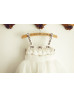 Ivory Beaded Satin Tulle Tutu Flower Girl Dress First Communion Dress